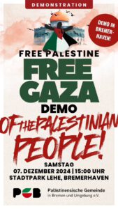 Free-Gaza-Demo am 7. Dezember 2024 in Bremerhaven @ Stadtpark Lehe, Bremerhaven