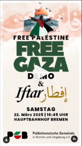 Free-Gaza-Demonstration und Iftar-Essen auf dem Marktplatz @ Hauptbahnhof und Marktplatz